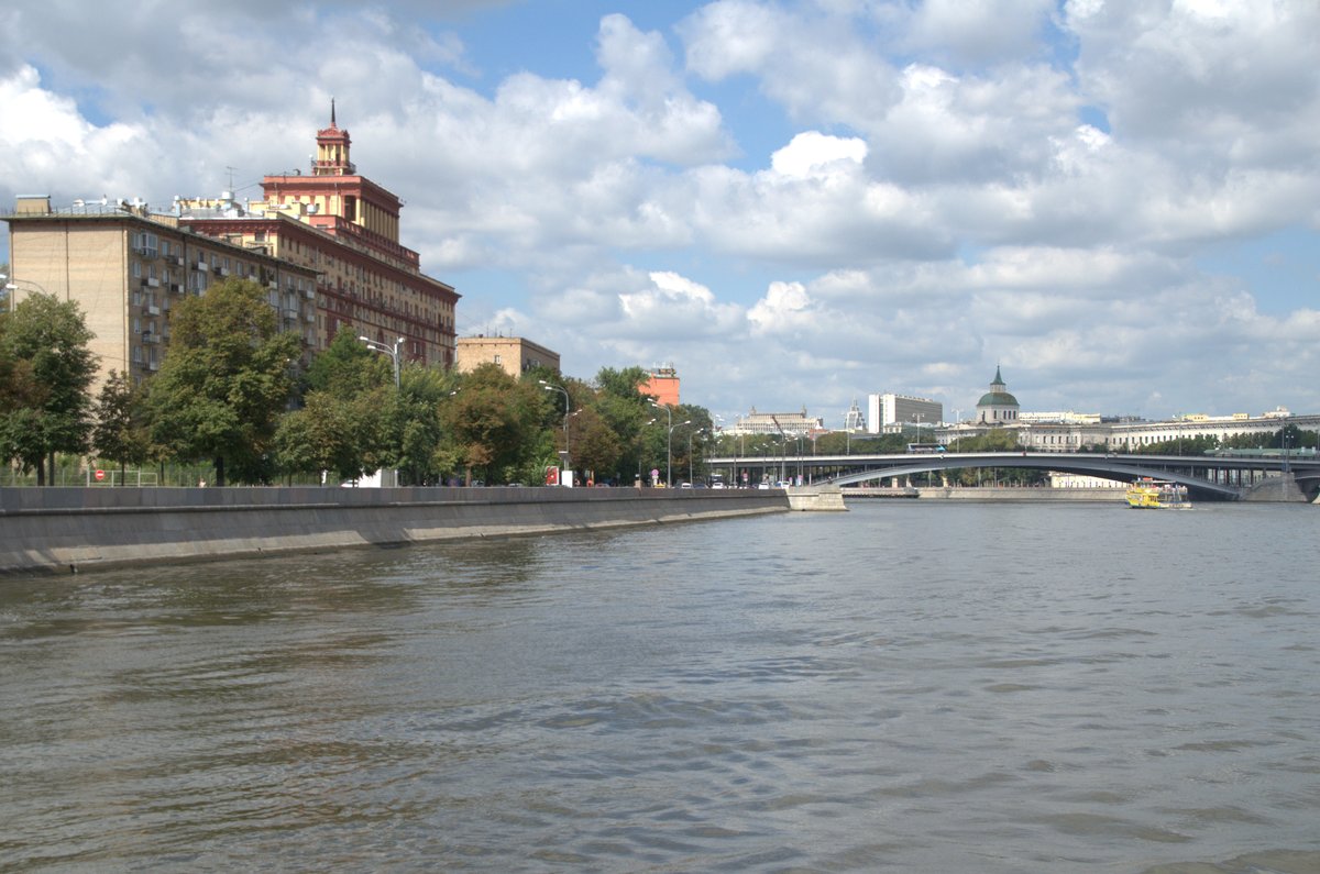 People walking on a busy street in Moscow on August 9th, 2016