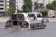 Techno-style 'Zhemchuzhina' party boat in Moscow river