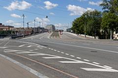 Panoramic view of Bolshoy Ustyinsky Bridge over Moscow River from Ustyinsky Proezd in Moscow
