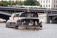Techno-style party boat 'Zhemchuzhina' docked in Moscow