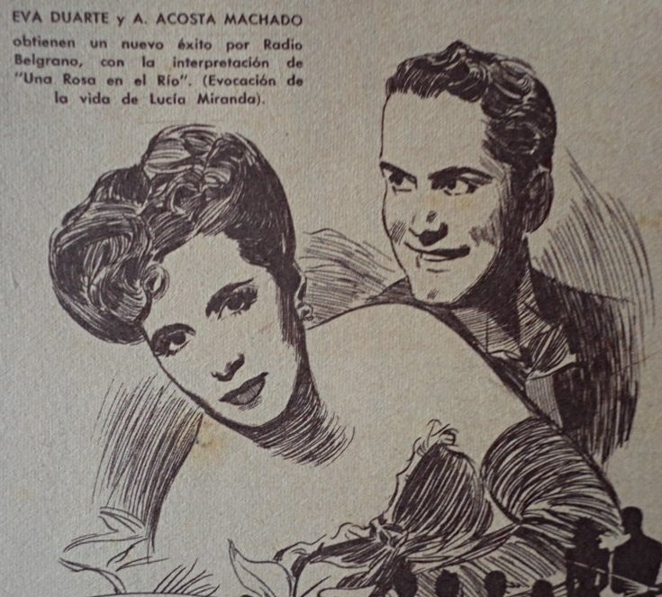 Eva Perón and Américo Acosta Machado portrait from historical photograph