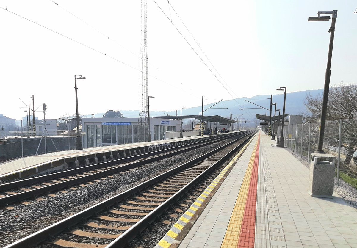 Railway stop Bratislava-Vinohrady in 2024 with tracks and platform