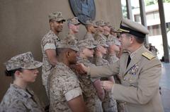 Chairman of the Joint Chiefs of Staff Adm. Mike Mullen greeting U.S. Marines at the U.S. embassy in Cairo, Egypt