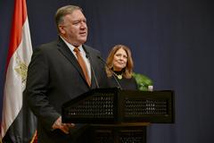 U.S. Secretary of State Michael R. Pompeo and Mrs. Susan Pompeo speaking to U.S. Embassy Cairo staff and family members