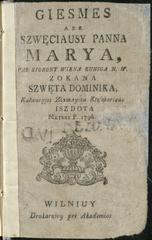 Title page of Lithuanian book Giesmes ape szwięcāusy panna Marya published in Vilnius in 1796