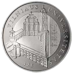 50 Litas silver coin commemorating 425th anniversary of Vilnius University