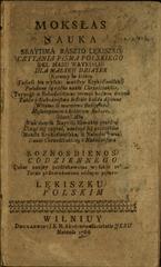 Title page of Lithuanian language book Moksłas skaytima raszto lękiszko del mazu waykialu published in Vilnius, 1766