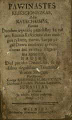 Title page of Pawinastes krikscioniszkas arba Katechizmas book in Lithuanian from 1767