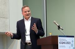 Physicist Rupert Huber delivering a speech at the IBS Conference on Quantum Nanoscience 2023