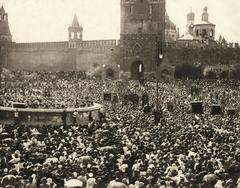 Orthodox Russian Church assembly prayer service on Red Square, Moscow 1917