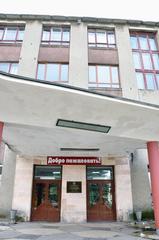 Entrance of building at 87 Gorkogo Street in Vladimir, Russia