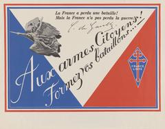 World War II French patriotic poster with Charles de Gaulle quote and symbols