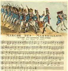 Marche des Marseillois satirical etching with added colouration by Richard Newton, 1792