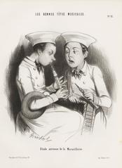 Illustration titled Etude sérieuse de la Marseillaise from Les Bonnes Têtes Musicales by Frédéric Bouchot circa 1840