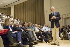 Dr. John Mather addressing a packed auditorium at University of Maryland Physics Department