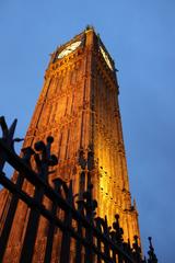 Big Ben clock tower in London at clear blue sky
