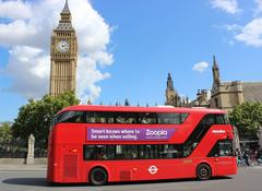 Clock tower in London with a blue sky background