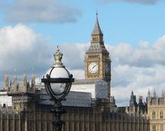 Famous clock tower in London with blue sky