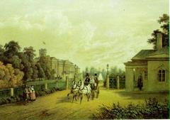 Entrance to Verkiai Palace in Vilnius Lithuania 1848 lithograph