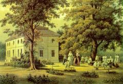 19th century lithograph of a school for peasants' children in Verkiai