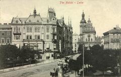 Plac Halicki square in Lviv with historic buildings and street activity
