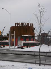 Opening day at TTC's Pioneer Village Station with celebratory crowd and TTC subway train
