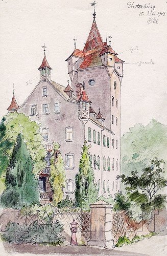 View of Unterbürg from northwest, drawing from 1903
