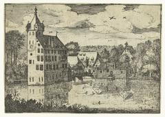 Historical etching of Unterburg Castle near Nuremberg by Jan Brueghel I, featuring a detailed landscape with castle tower