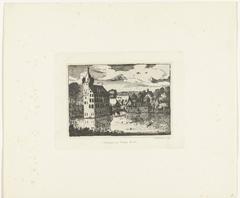 etching of Unterburg near Nuremberg showing a landscape with a tower or castle