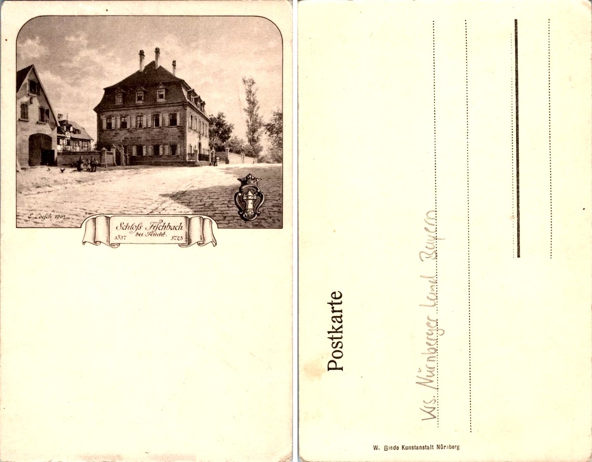 Black and white vintage photograph of Schloss Fischbach near Feucht, Fischbach bei Nürnberg, taken in 1903