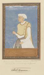 Portrait of Neknam-khan, vizier of Sultan Abdullah and military commander of Karnatak, Indian miniature painting circa 1686