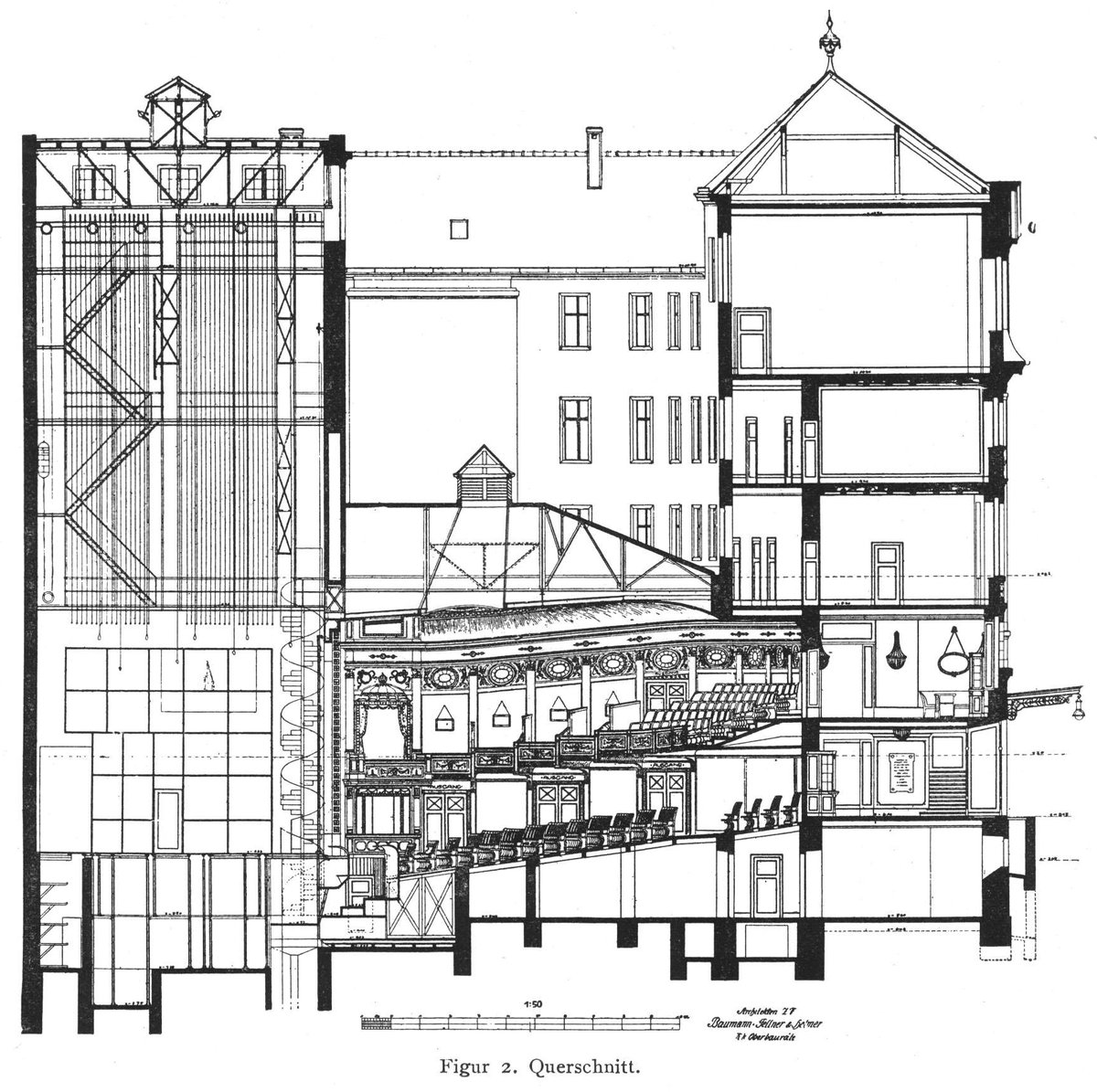Cross section architectural drawing of the Imperial Academy of Music and the Performing Arts Vienna