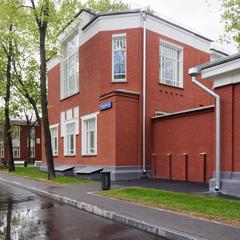 Historic old buildings of Botkin Hospital in Moscow in spring