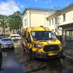 Social taxi near Botkin Hospital in Moscow in April 2025