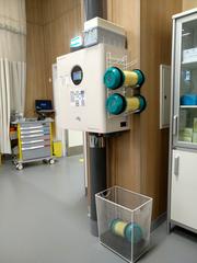 Interior of the flagship receiving department of Botkin Hospital with a pneumatic tube terminal for blood tests and other samples in 2024