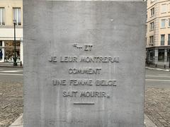 Memorial to Gabrielle Petit in Brussels showing the pedestal side view