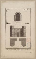 Ancient gate plan and upright with door view in Cairo fortifications