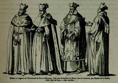 Group portrait of masters and regents at the University of Pont-à-Mousson in historical academic attire