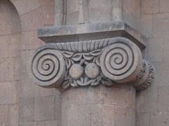 Architectural details of Yerevan Railway Station exterior in Armenia