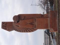 Monument at Yerevan Railway Station in Armenia featuring a tall, ornate structure with sculptures and architectural details