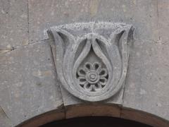 Close-up details of Yerevan Railway Station architectural elements in Armenia