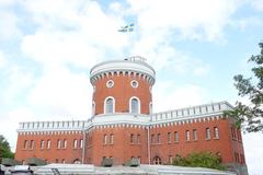 Kastellet fortress on Kastellholmen island in Stockholm, Sweden with surrounding water and clear sky