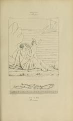 Drawing of Pompeii fresco depicting Ariadne abandoned on Naxos with Eros by Henri Roux Ainé, 1870