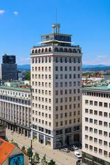 Nebotičnik skyscraper in Ljubljana under clear blue sky