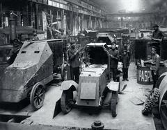 Kolpino Russia Izhorsky Zavod workers armour-plating cars early 20th century