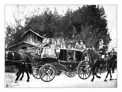 Pope Pius X riding in a closed horse carriage in Vatican garden