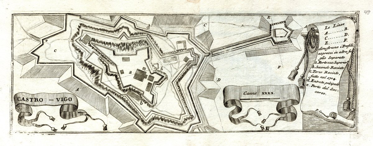 Antique engraved map of Castro de Vigo by Vicenzo Coronelli early 18th century