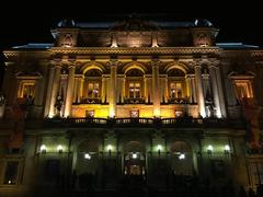 Théâtre des Célestins illuminated at night in Lyon, France