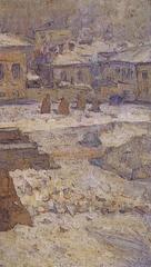 View of the square in front of the Museum of Fine Arts in Moscow