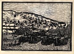 Woodcut depiction of Nordbyen in Tromsø from 1931